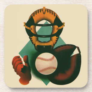 Vintage Sports Baseball Player, Catcher with Mitt Coaster