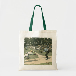 Vintage Sports, Baseball Player Sliding into Home Tote Bag