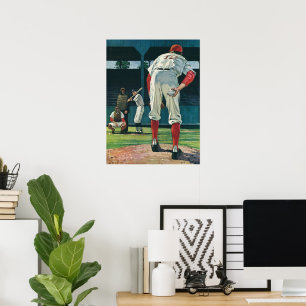 Vintage Sports Baseball Players Pitcher on Mound Poster