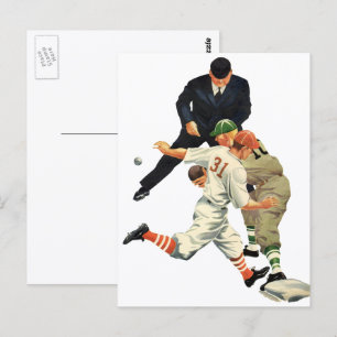 Vintage Sports Baseball Players Safe at Home Plate Postcard