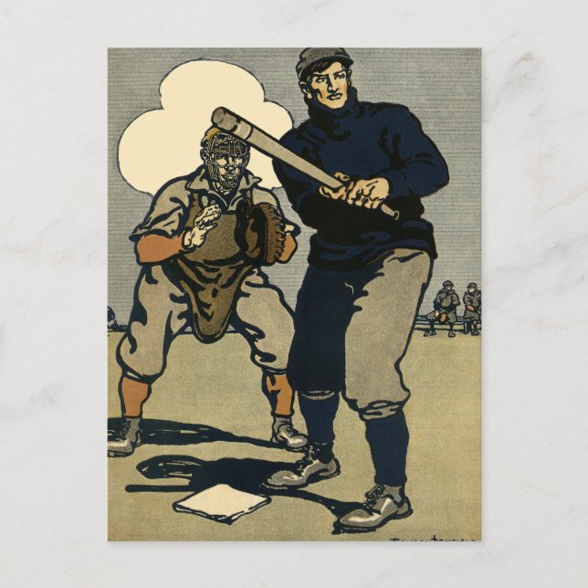 Vintage Sports Baseball Players, Stylised Art Postcard (Front)