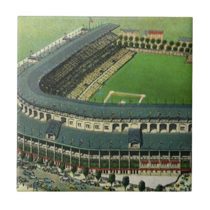 Vintage Sports Baseball Stadium, Aerial View Tile