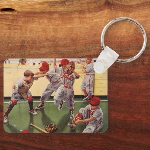 Vintage Sports Baseball Team, Boys Roughhousing Key Ring
