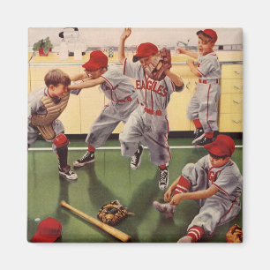 Vintage Sports Baseball Team, Boys Roughhousing Magnet