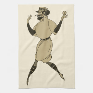 Vintage Sports Baseball, Victorian Baseball Player Tea Towel