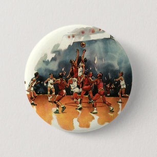 Vintage Sports Basketball Game, Basketball Players 6 Cm Round Badge