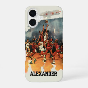 Vintage Sports Basketball Game, Basketball Players iPhone 16 Case