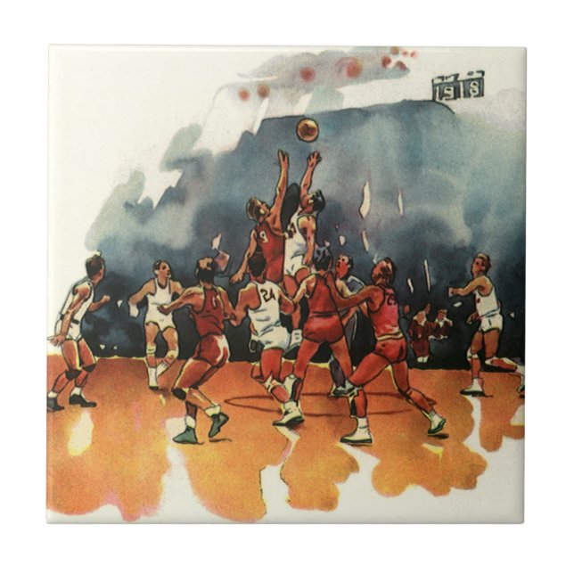 Vintage Sports Basketball Game, Basketball Players Tile (Front)