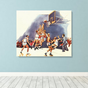 Vintage Sports Basketball, Players in a Game Canvas Print