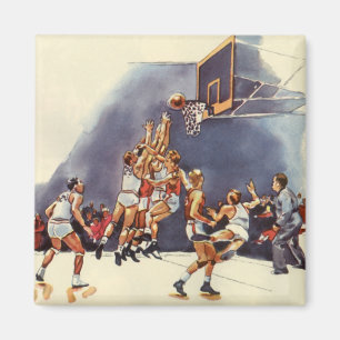 Vintage Sports Basketball, Players in a Game Magnet