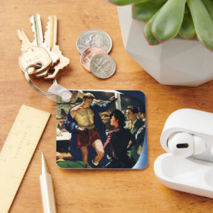 Vintage Sports Boxing, Boxer Leaving the Ring Key Ring