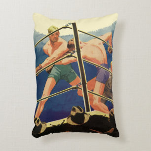 Vintage Sports Boxing, Boxers During a Match Decorative Cushion