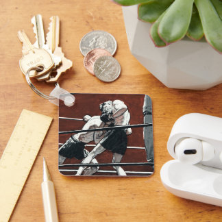 Vintage Sports Boxing, Boxers Fight in the Ring Key Ring