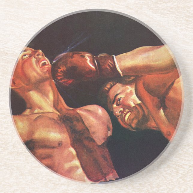 Vintage Sports Boxing, Boxers Punching Fight Coaster (Front)
