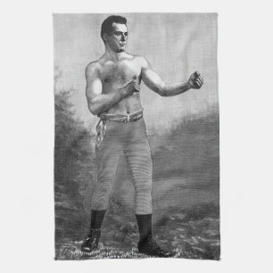 Vintage Sports Boxing, Profile of Victorian Boxer Tea Towel