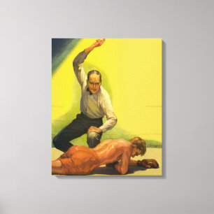 Vintage Sports Boxing, Referee with Boxer Knockout Canvas Print