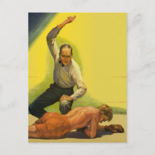 Vintage Sports Boxing, Referee with Boxer Knockout Postcard