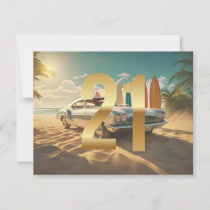 Vintage Sports car tropical beach 21st birthday