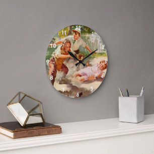 Vintage Sports, Children Play Stickball Baseball Large Clock