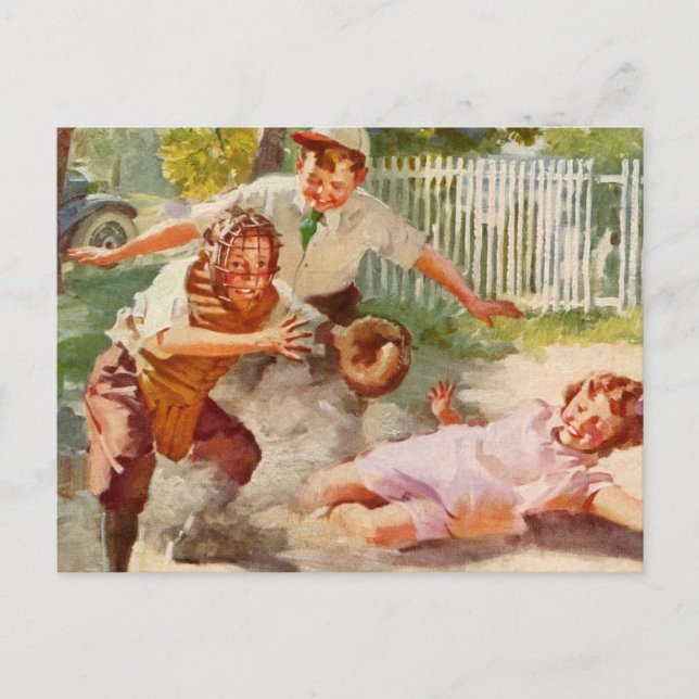 Vintage Sports, Children Play Stickball Baseball Postcard (Front)