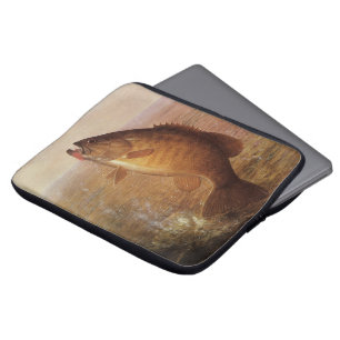 Vintage Sports Fishing, Largemouth Brown Bass Fish Laptop Sleeve