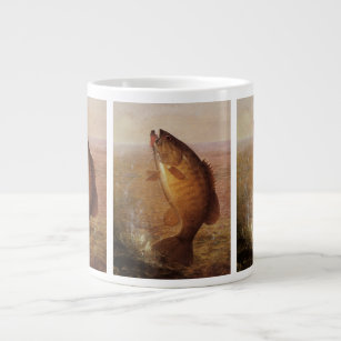 Vintage Sports Fishing, Largemouth Brown Bass Fish Large Coffee Mug