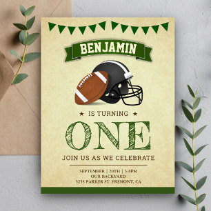 Vintage Sports Football 1st Birthday Party Invitation Postcard