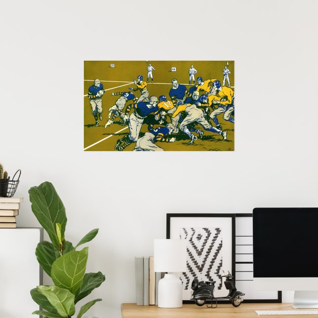 Vintage Sports Football Game, Gold vs. Blue Teams Poster (Home Office)