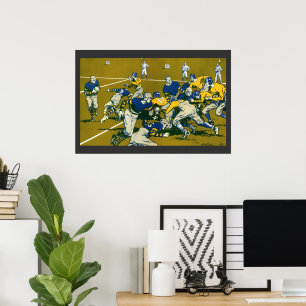 Vintage Sports Football Game, Gold vs. Blue Teams Poster