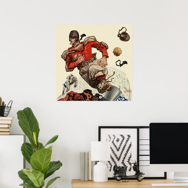 Vintage Sports Football Player and Bulldog Mascot Poster (Home Office)
