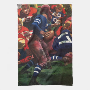 Vintage Sports Football Player Quarterback in Game Tea Towel