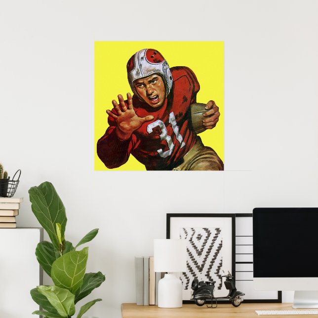 Vintage Sports Football Player Running Back No. 31 Poster (Home Office)