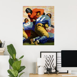 Vintage Sports, Football Players in a Game Poster