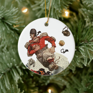 Vintage Sports Football Quarterback Player Running Ceramic Tree Decoration