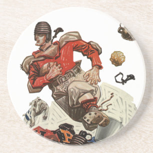 Vintage Sports Football Quarterback Player Running Coaster