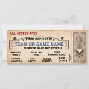 Vintage Sports Stadium Ticket Gift Reveal Voucher Invitation