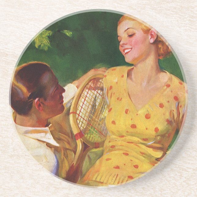 Vintage Sports Tennis, Love and Romance Coaster (Front)