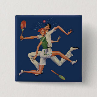 Vintage Sports, Tennis Players Crash with Rackets 15 Cm Square Badge