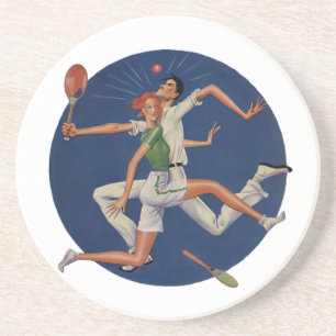 Vintage Sports, Tennis Players Crash with Rackets Coaster