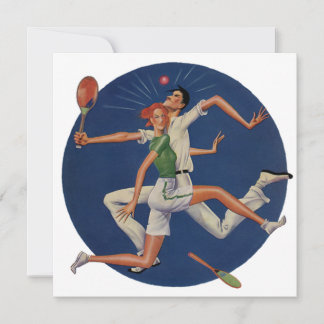 Vintage Sports, Tennis Players Crash with Rackets Invitation