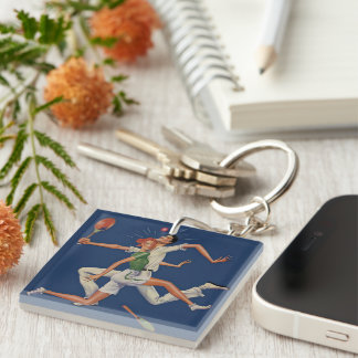 Vintage Sports, Tennis Players Crash with Rackets Key Ring