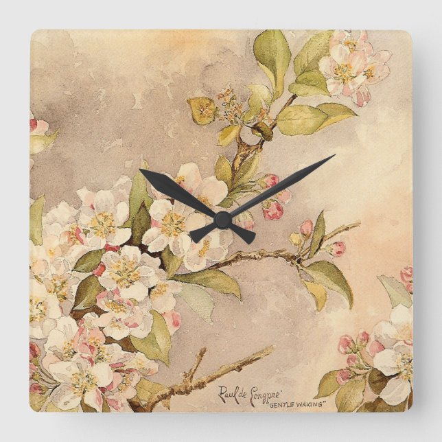 Vintage Spring Blossoms Square Wall Clock (Front)