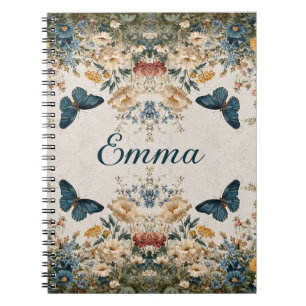 Vintage Spring Butterfly Floral Garden Notebook