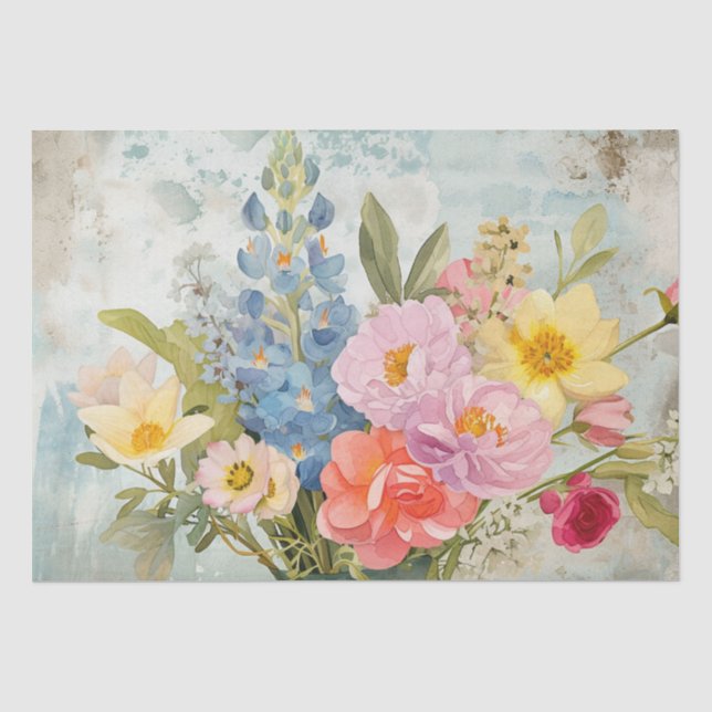 Vintage Spring Colourful Floral Tissue Paper (Front)