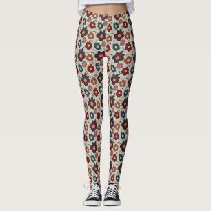 Vintage Spring Colourful Poppy WildFlowers Floral Leggings