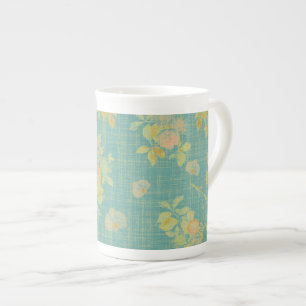 Vintage Spring Floral Teal Pattern Bone China Mug