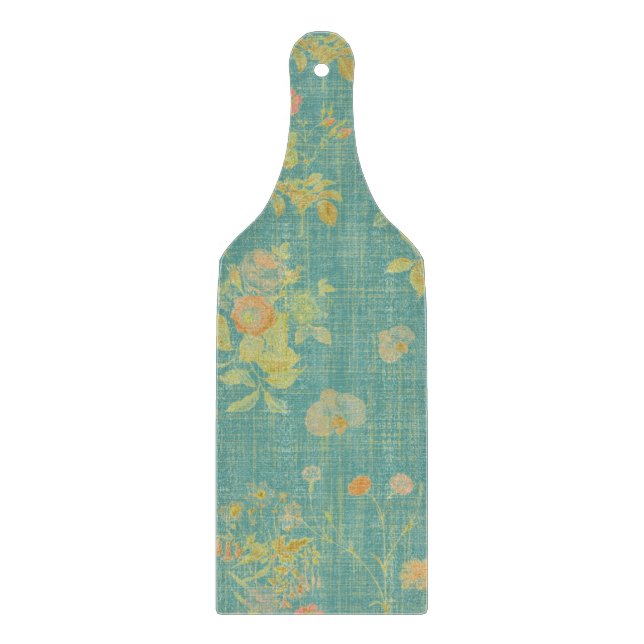 Vintage Spring Floral Teal Pattern Cutting Board (Front)
