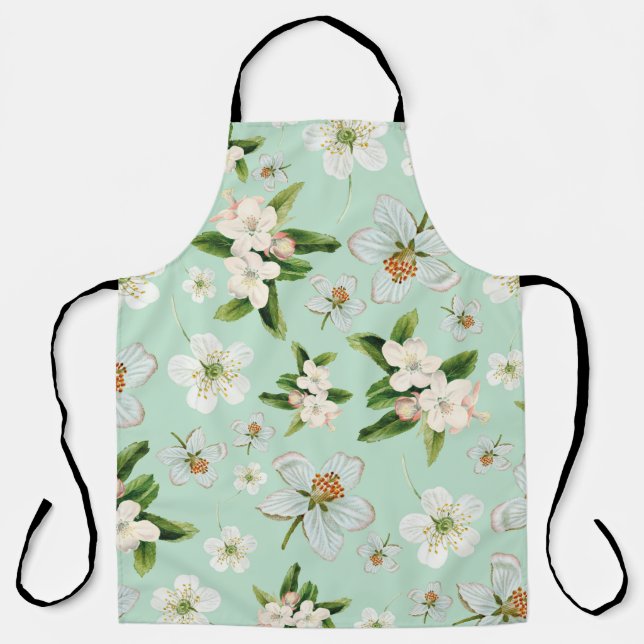 Vintage Spring Flower Blossoms Pattern Apron (Front)