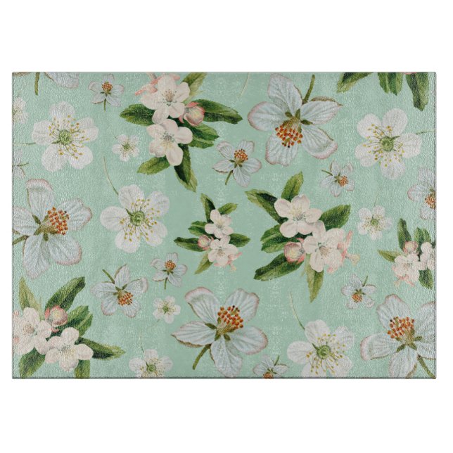 Vintage Spring Flower Blossoms Pattern Cutting Board (Front)