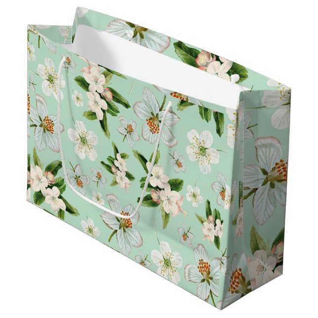Vintage Spring Flower Blossoms Pattern Large Gift Bag (Front Angled)